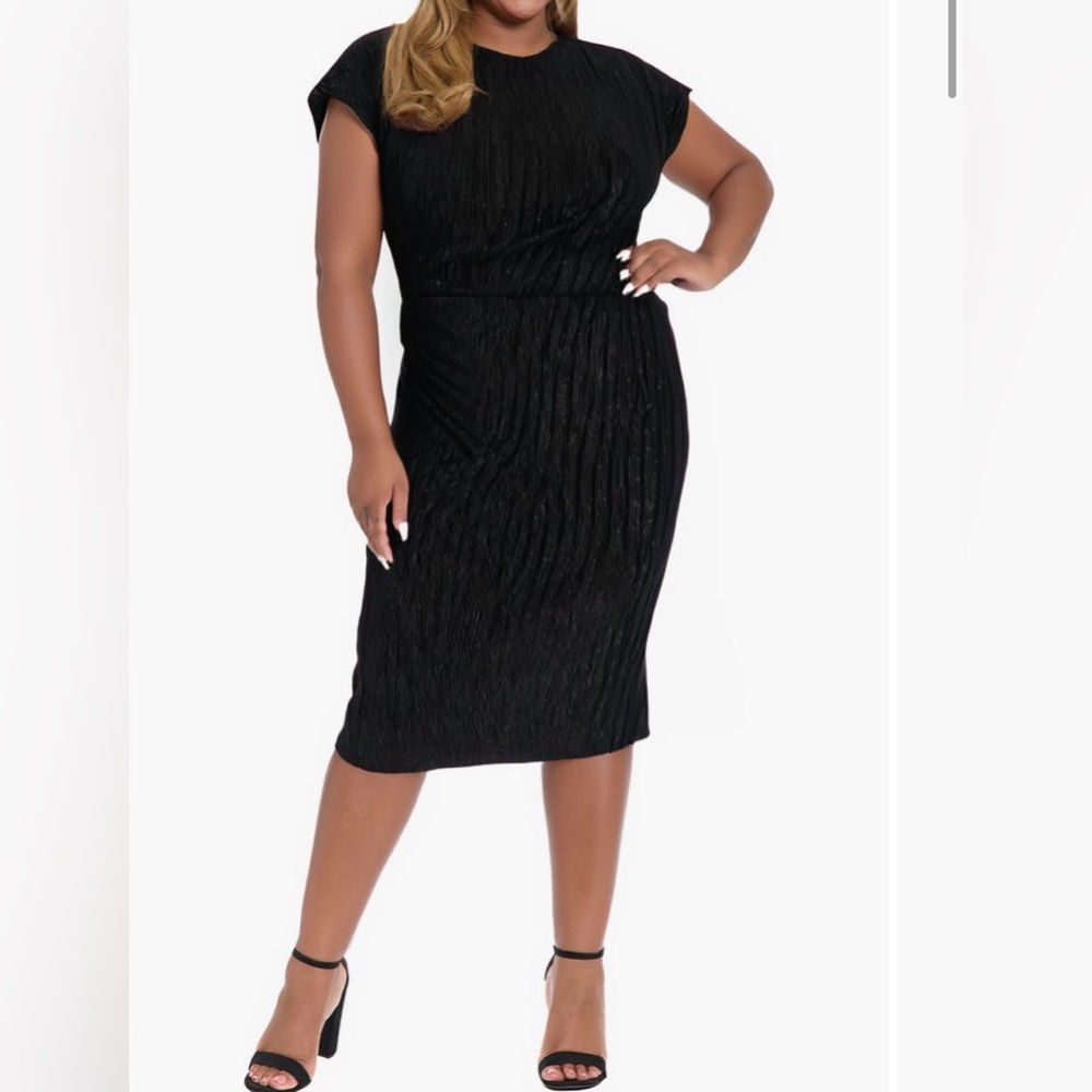 Plus Siz London Times Black Textured Midi Dress Black 3X